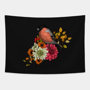 Bullfinch on autumn bouquet Tapestry