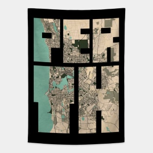 Perth, Australia City Map Typography - Vintage Tapestry