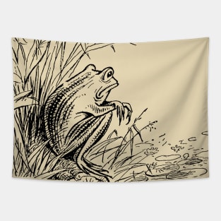 Of Frogs and Feelings, Melancholic Cute Cottagecore Toad, By the Pond, Vintage Aesthetic Tapestry