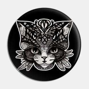 Kitty Doodle Cat Black And White Sketch Pin