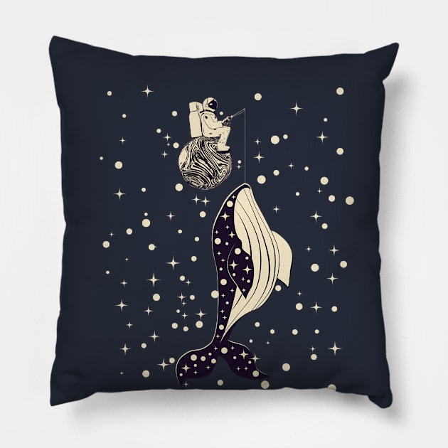 Spaceman catches whale Pillow by AnnArtshock