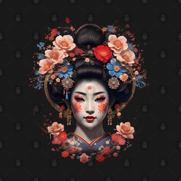 Geisha Portrait with Fall Flowers by Ravenglow