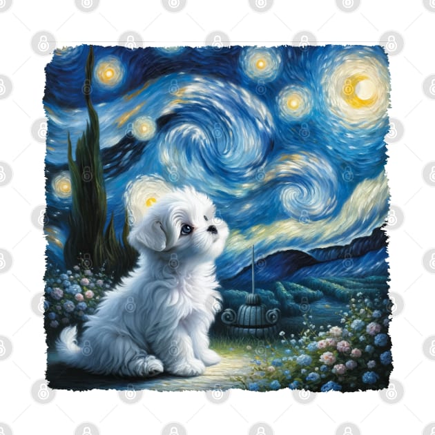 Starry Maltese Dog Portrait - Pet Portrait by starry_night