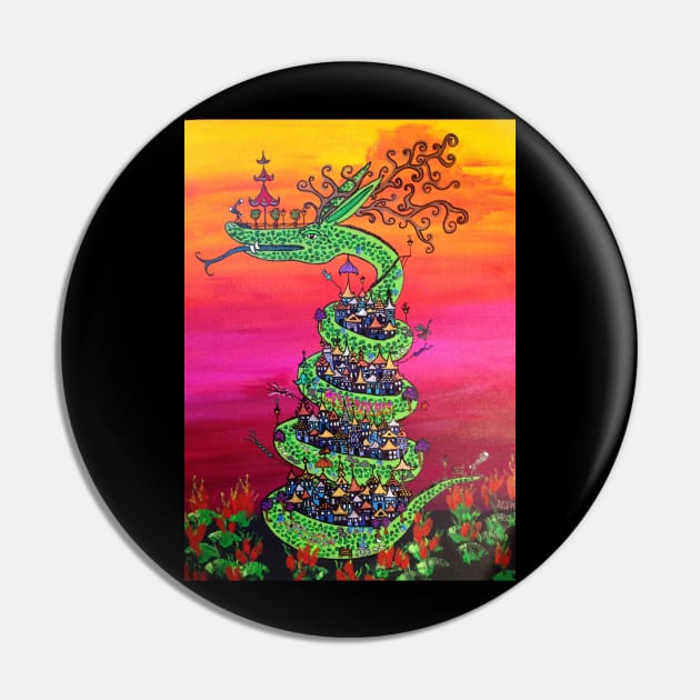 Green Dragon Village Pin by ArtwearbyBarbaraAlyn59