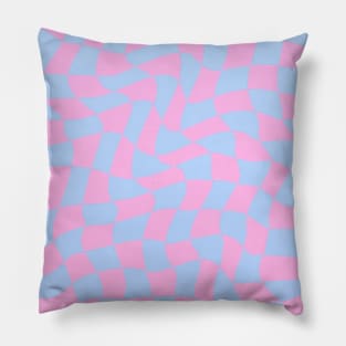 Blue and Pink Wavy Checkered Pattern Pillow