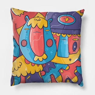 Cute Feeling Blue Doodle Pillow