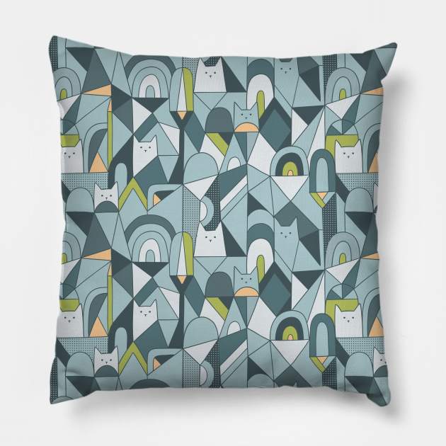 Geometric kitty cats Pillow by kostolom3000