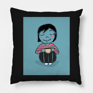 Cartoon woman drinking coffee Pillow