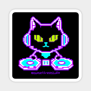 Neon Pixel Cat DJ Magnet