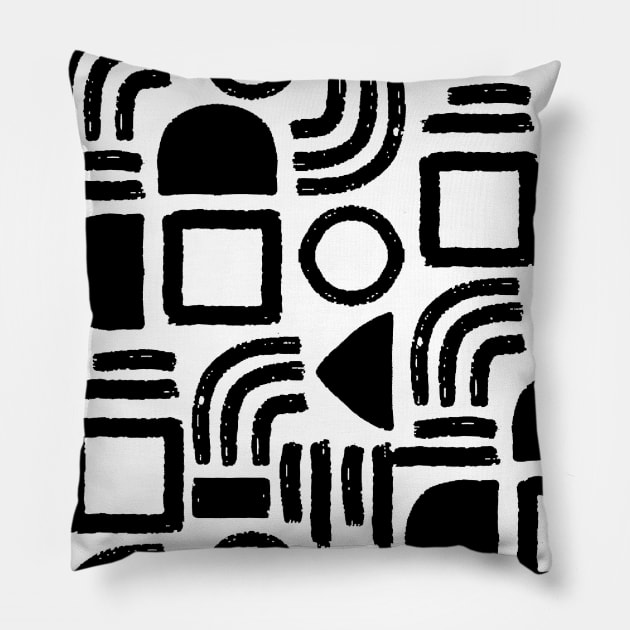 Black and White Minimal Solid Geometry Pillow by Carolina Díaz