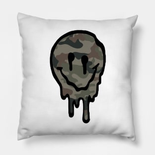 Camoflage Drippy Smiley Face Pillow