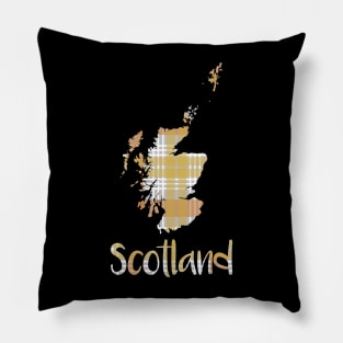 Scotland Metallic Tone Christmas Tartan Map Typography Design Pillow