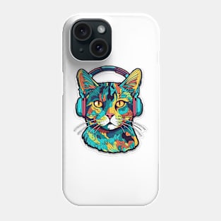 Colorful Cat wearing Headphones Phone Case