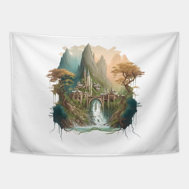 The Last Homely House - Waterfall - Fantasy Tapestry by Fenay-Designs