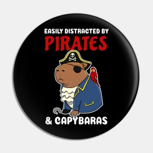 Easily Distracted by Pirates and Capybaras Cartoon Pin