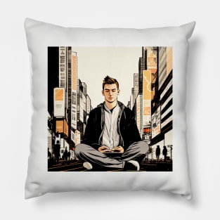 Meditating man ukiyo e style Pillow