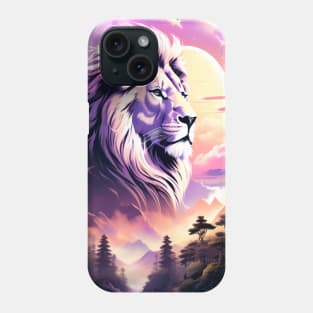 Lion in the sky double exposure wildlife forests Phone Case