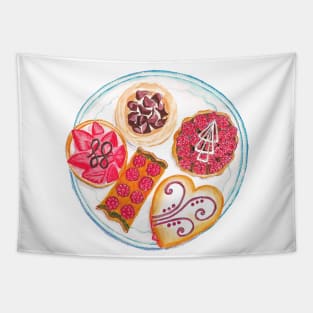 Cakes and Pastries Watercolour | Raspberry Tart | Meringue | Strawberry Tart | Puff Pastry Tapestry