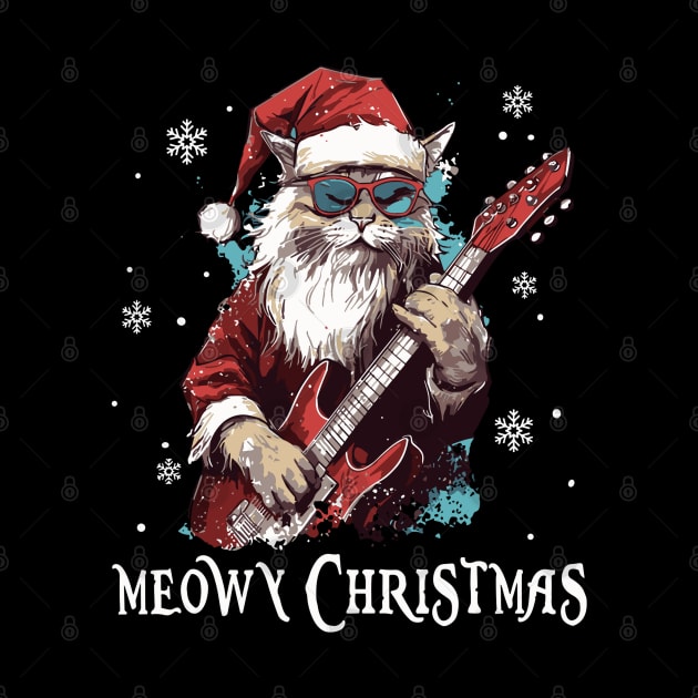 Cat Lovers Christmas Funny Santa Rock Cat Playing by rhazi mode plagget