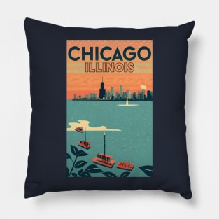 A Vintage Travel Art of Chicago - Illinois - US Pillow