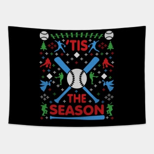 Funny Baseball 'Tis the Season Ugly Christmas Sweater Party Shirt Tapestry