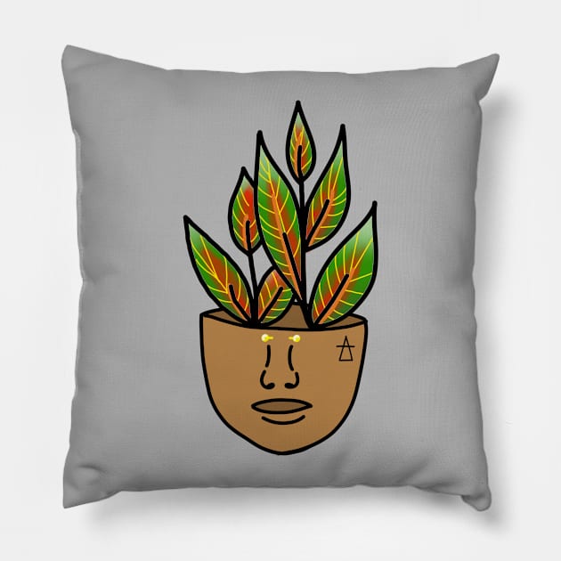 Tropical House Plant Person with Face Tattoo and Piercing Pillow by Tenpmcreations