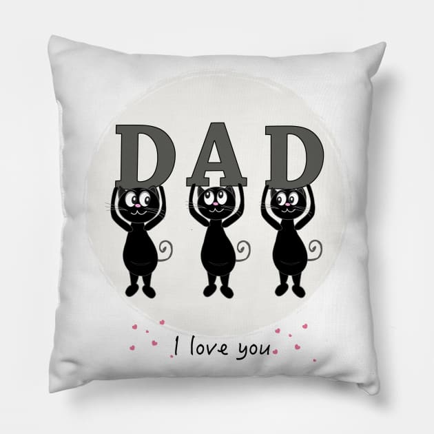 Cat Dad text with cute black cats Pillow by GULSENGUNEL