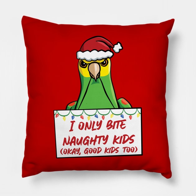 Only Bite Naughty Kids Yellow-headed Amazon Pillow by punkburdarts