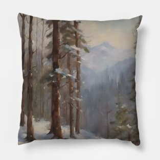 Forest Trees on Snowy Landscape Pillow