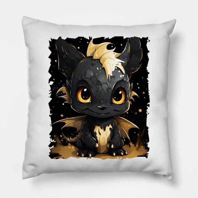 Cute Baby Dragon - Golden Baby Dragon Pillow by ArtisticCorner