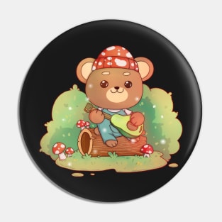 Camping teddy bear with mushrooms Pin