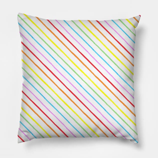 Evelyn's Diagonal Rainbow Stripe Pillow by crumpetsandcrabsticks