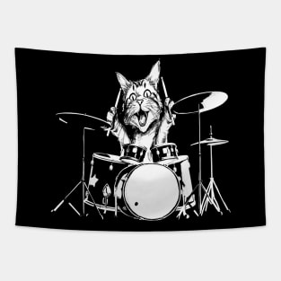 Funny Cat Plays The Drums Smiling Tapestry