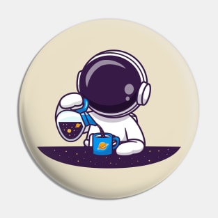 Cute Astronaut Pouring Space Tea Cartoon Pin