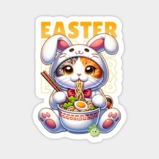 Easter bunny cat eating ramen Magnet