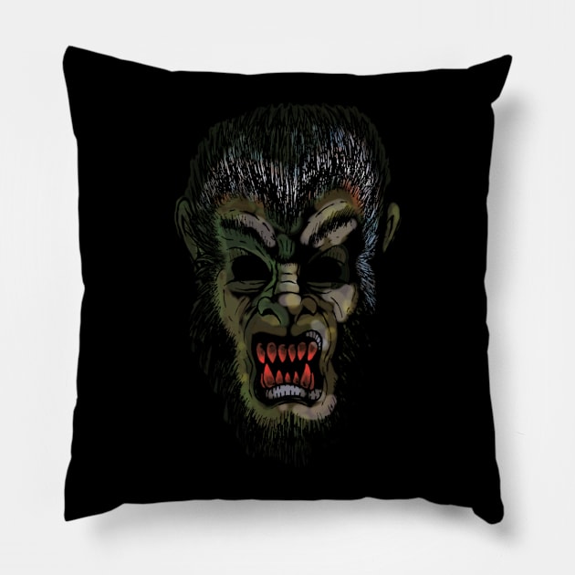 Dark-eyed Wolf Man Pillow by MalcolmKirk