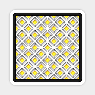 Yellow and Gray Geometric Pattern, Rhombic Motif Magnet