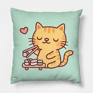 Cute Tabby Cat Loves Japanese Sushi Pillow