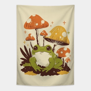 Cute Frog and Mushroom Garden Tapestry