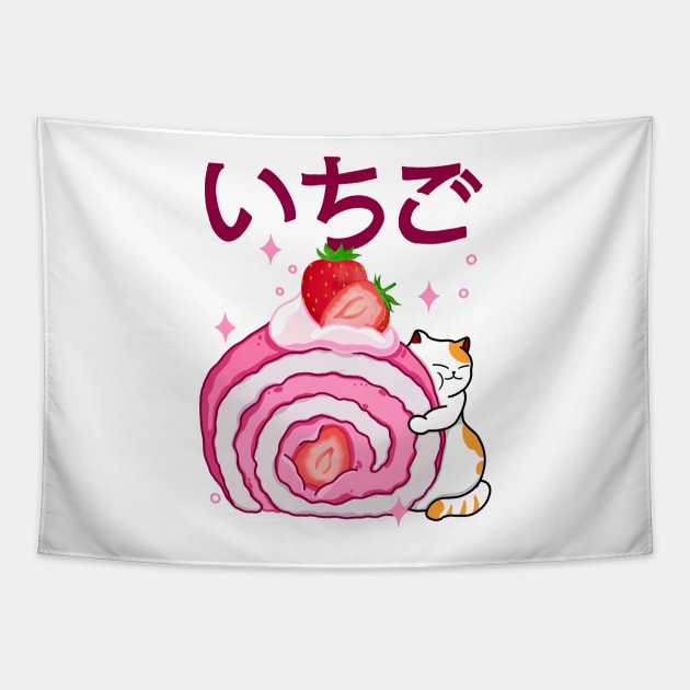 Kawaii Strawberry Roll Cake Tapestry by Kimprut