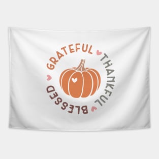 Grateful Thankful Blessed Pumpkin Hearts Tapestry