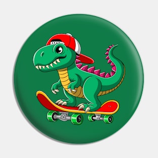 T rex dinosaur on skateboard Pin