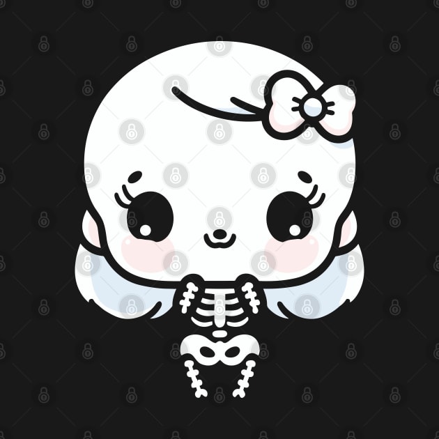 Cute Kawaii Girl Skeleton with a bow | Halloween Cute Skeleton Design by Nora Liak