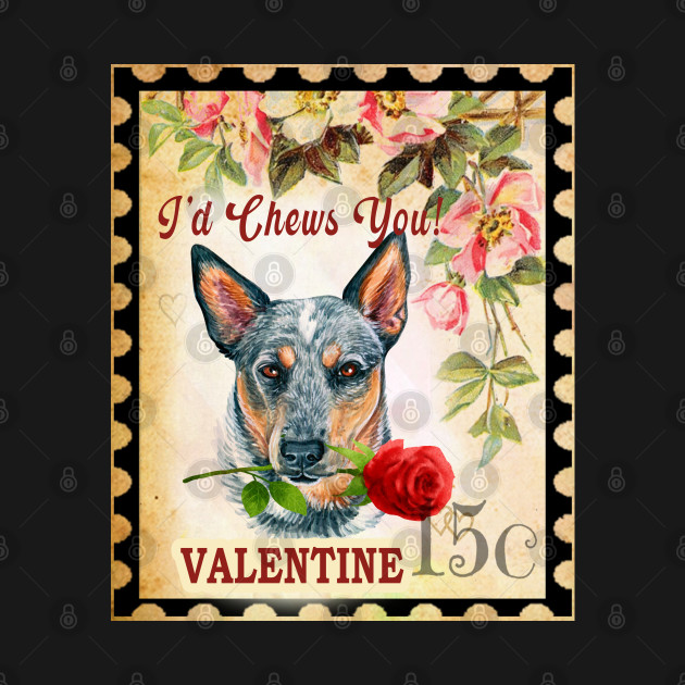 Australian cattle dog Vintage Valentine Funny Dog With Rose by Sniffist Gang