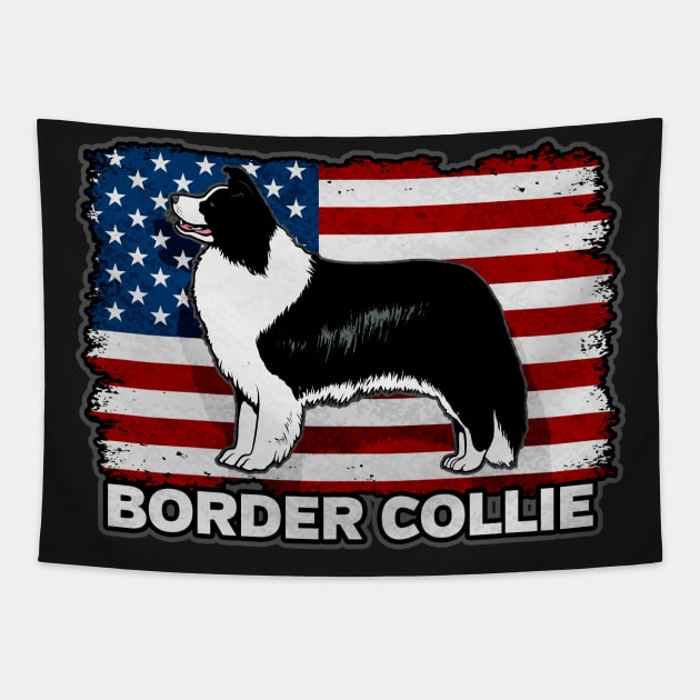 Border Collie Dog American Flag Tapestry by RadStar