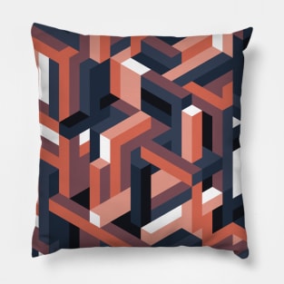 Orange and Blue Isometric Maze Pillow