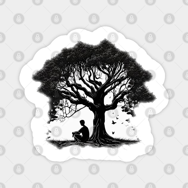 Meditation under a Tree - Designs for a Green Future Magnet by Greenbubble