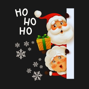 Santa and Mrs Claus Cartoon Merry Christmas T-Shirt