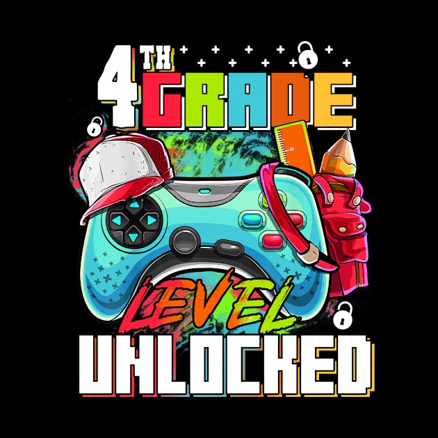 4th Grade Level Unlocked Video Game Back to School by Sky full of art