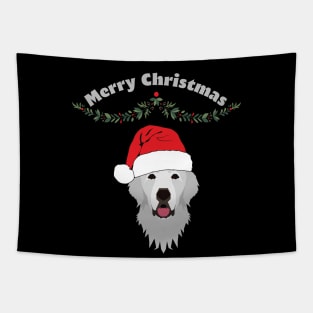 Santa Pyrenean Mountain Dog with Mistletoe Tapestry